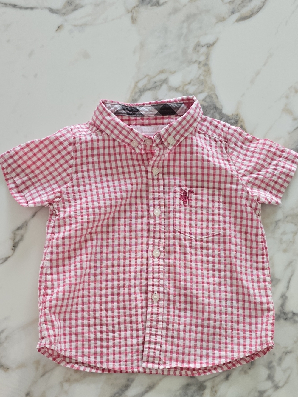 Burberry Pink Gingham Short-Sleeve Button-Up Shirt For Boy